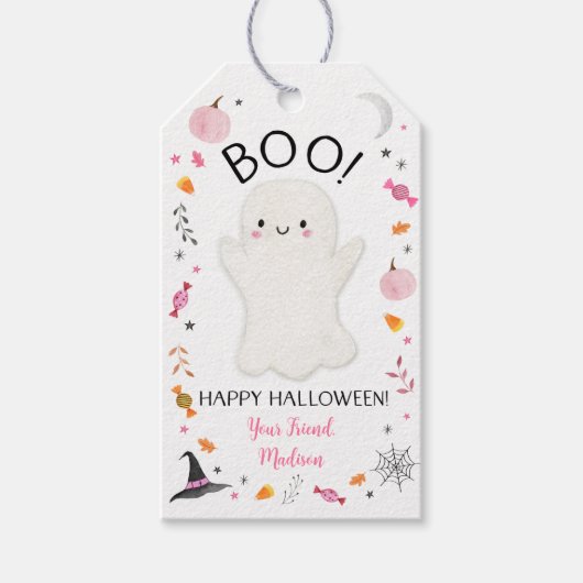 Pink Ghost Halloween Treat Cadeaulabel (Voorkant)