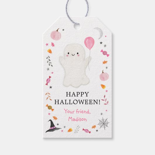 Pink Ghost Halloween Treat Cadeaulabel (Voorkant)
