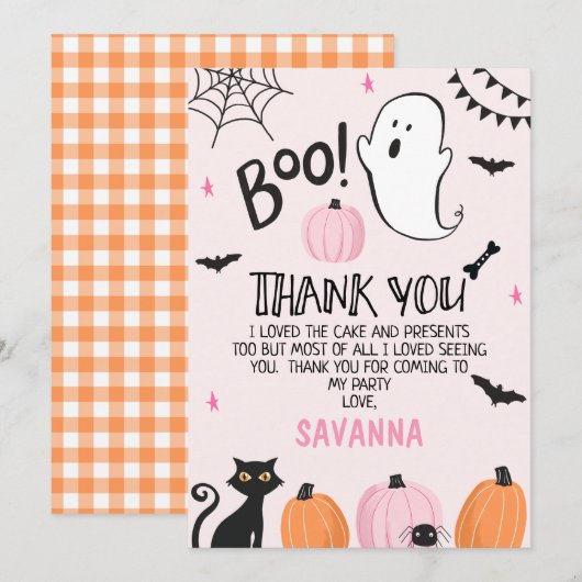 Pink Ghost Halloween Verjaardag Dank u Kaart (Voorkant / Achterkant)