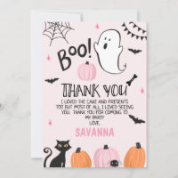 Pink Ghost Halloween Verjaardag Dank u Kaart