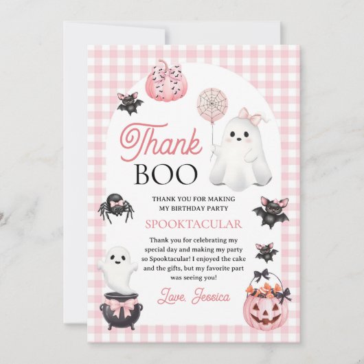 Pink Ghost Halloween Verjaardagsfeestje Bedankkaart (Voorkant)