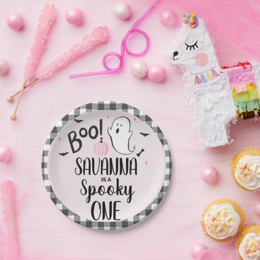 Pink Ghost Halloween Verjaardagsfeestje Papier Bor Papieren Bordje (Feest)