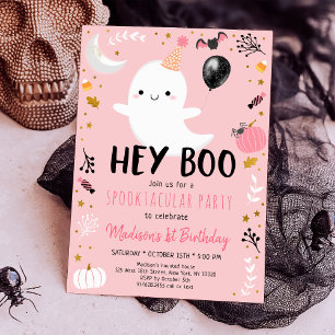 Pink Ghost Hey BOO Birthday Kaart