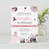 Pink Ghost Kinder Halloween Verjaardagsfeest Kaart (Staand voorkant)