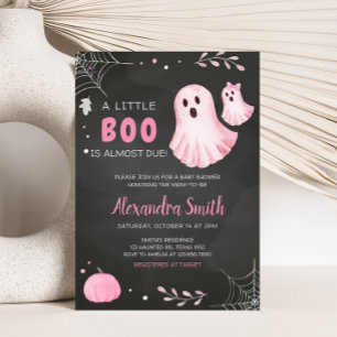 Pink Ghost Little Boo Baby shower Kaart