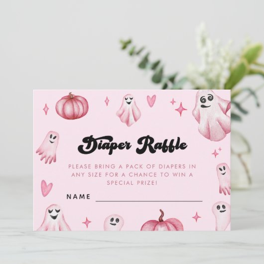 Pink Ghost Little Boo Baby shower Luier Raffle Kaart (Staand voorkant)