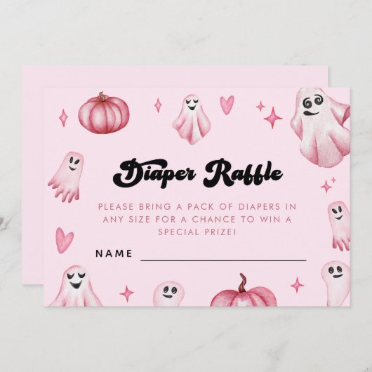 Pink Ghost Little Boo Baby shower Luier Raffle Kaart (Voorkant / Achterkant)