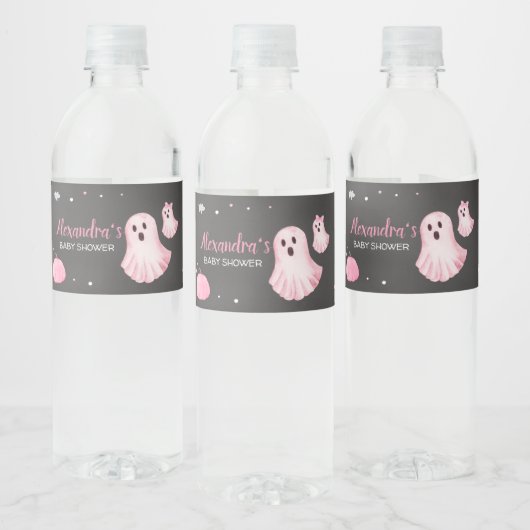 Pink Ghost Little Boo Baby shower Waterfles Etiket (Flessen)