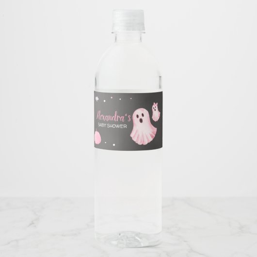 Pink Ghost Little Boo Baby shower Waterfles Etiket (Voorkant)