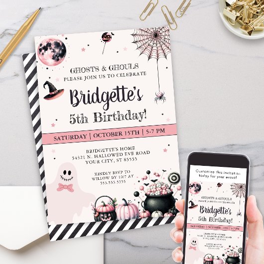 Pink Ghost Little Boo Halloween Verjaardagsfeestje Kaart