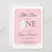 Pink Ghost Little Boo Verjaardagsfeestje Halloween Kaart (Voorkant)