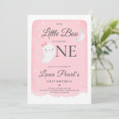 Pink Ghost Little Boo Verjaardagsfeestje Halloween Kaart (Staand voorkant)