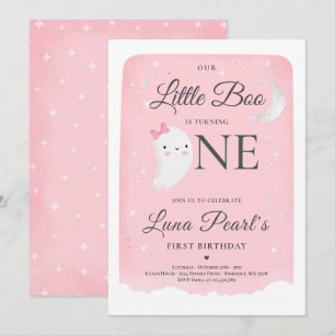 Pink Ghost Little Boo Verjaardagsfeestje Halloween Kaart