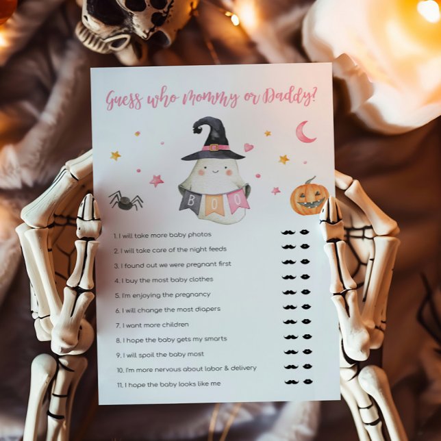 Pink Ghost LittleBoo Raad eens wie mama of papa sp (Little Boo Baby Shower Guess who Mommy or Daddy Game)