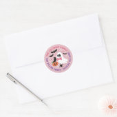Pink Ghost Raven Halloween Familie Retouradres Ronde Sticker (Envelop)