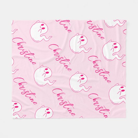 Pink Ghost Schattige Fleece Deken (Voorkant (Horizontaal))
