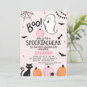 Pink Ghost Spooktacular Halloween 1e Verjaardag Kaart (Staand voorkant)