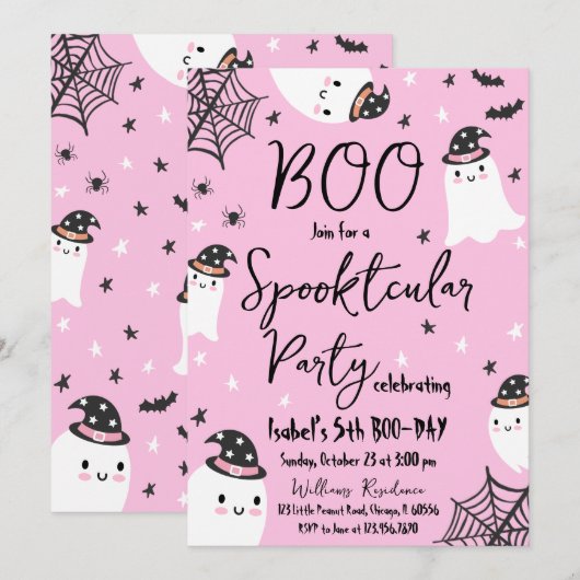 Pink Ghost Spooktacular Halloween Verjaardag Kaart (Voorkant / Achterkant)