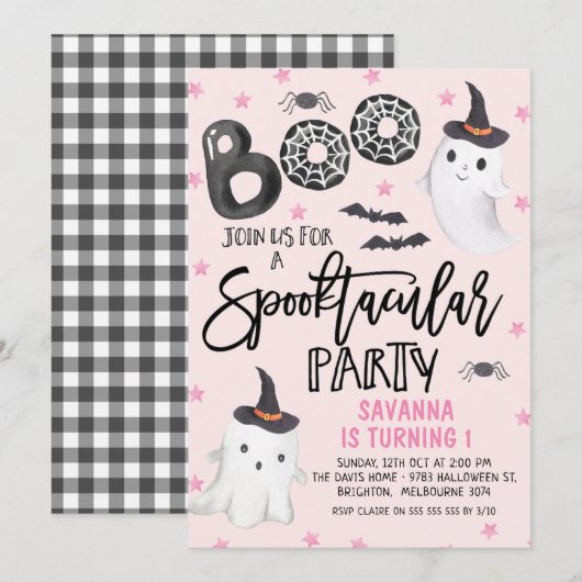 Pink Ghost Spooktacular Party Halloween Verjaardag Kaart (Voorkant / Achterkant)