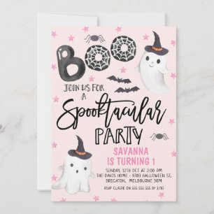 Pink Ghost Spooktacular Party Halloween Verjaardag Kaart