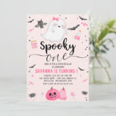 Pink Ghost Spooky One Halloween 1e Verjaardag Kaart (Staand voorkant)
