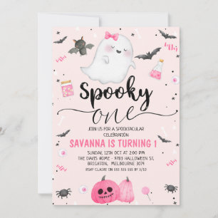 Pink Ghost Spooky One Halloween 1e Verjaardag Kaart