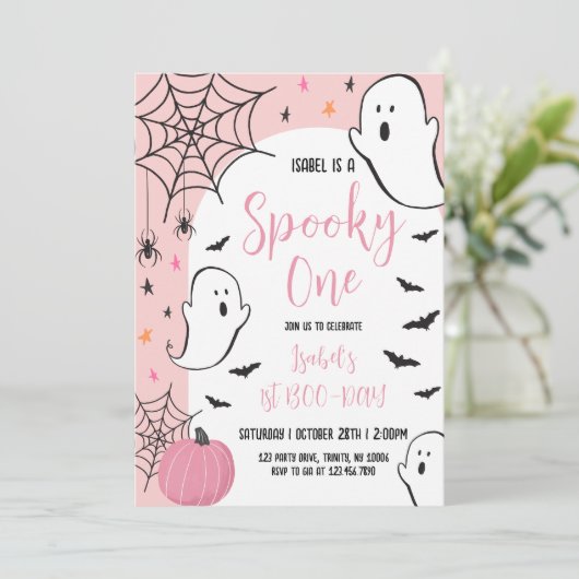 Pink Ghost Spooky One Halloween Verjaardag Kaart (Staand voorkant)