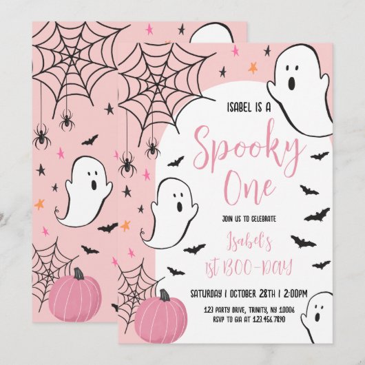 Pink Ghost Spooky One Halloween Verjaardag Kaart (Voorkant / Achterkant)
