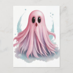 Pink Ghost Waterverf AI Art Briefkaart
