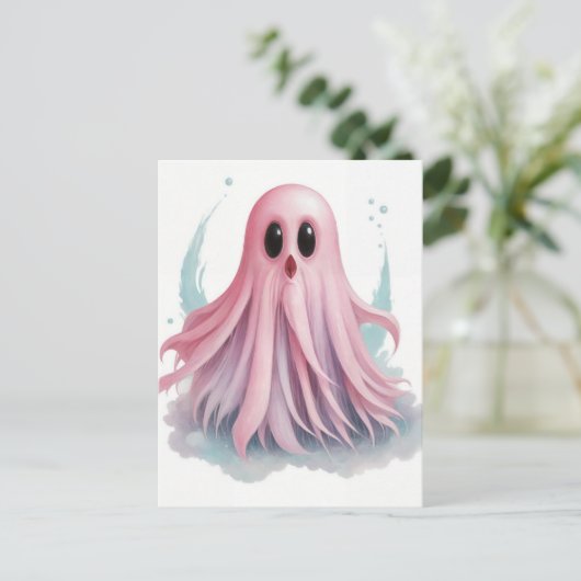 Pink Ghost Waterverf AI Art Briefkaart (Staand voorkant)