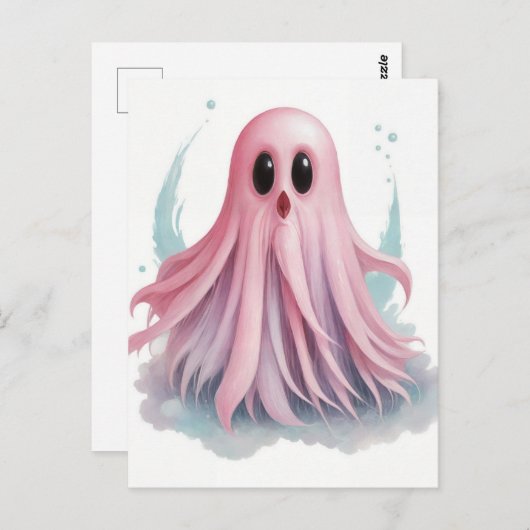Pink Ghost Waterverf AI Art Briefkaart (Voorkant / Achterkant)