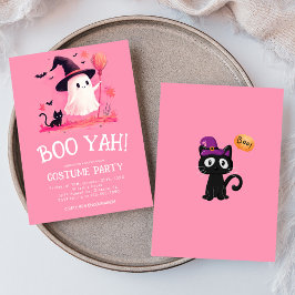 Pink Ghost Witch Kinder Halloween Kostuumfeest Kaart