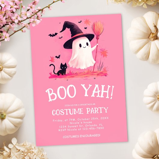 Pink Ghost Witch Kinder Halloween Kostuumfeest Kaart