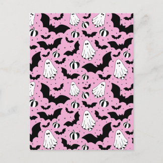 Pink ghosts, bats and pumpkins briefkaart