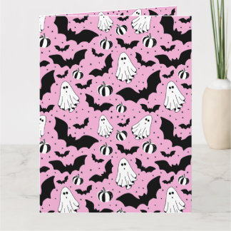 Pink ghosts, bats and pumpkins kaart