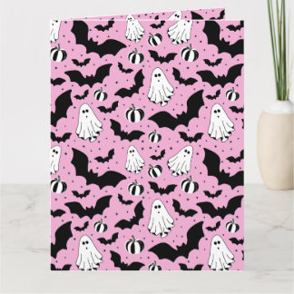 Pink ghosts, bats and pumpkins kaart