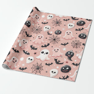 Pink Ghosts & Halloween Naadloos Patroon Cadeaupapier