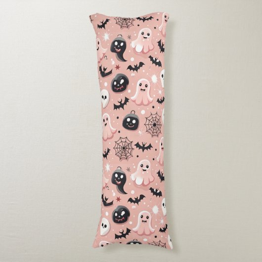 Pink Ghosts & Halloween Naadloos Patroon Lichaamskussen (Voorkant Verticaal)
