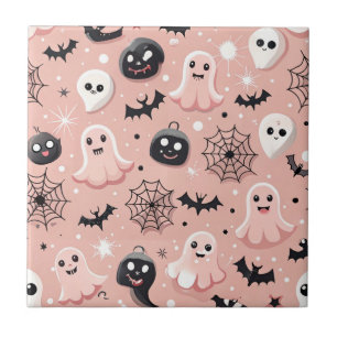 Pink Ghosts & Halloween Naadloos Patroon Tegeltje
