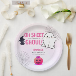 Pink Ghoul Halloween Baby shower Papieren Bordje