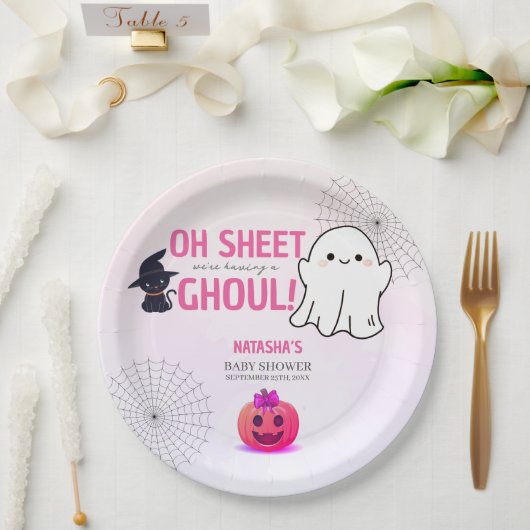 Pink Ghoul Halloween Baby shower Papieren Bordje (Huwelijk)
