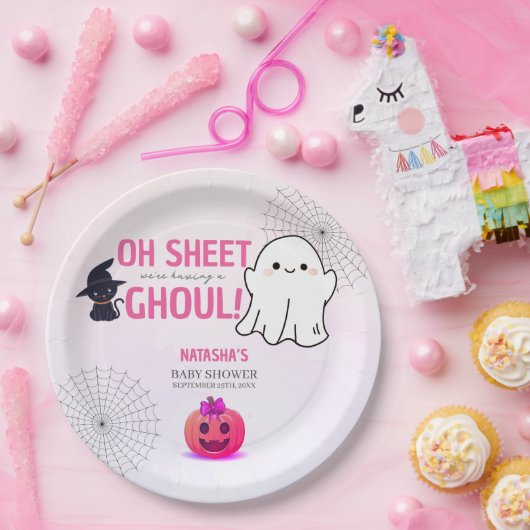 Pink Ghoul Halloween Baby shower Papieren Bordje (Feest)