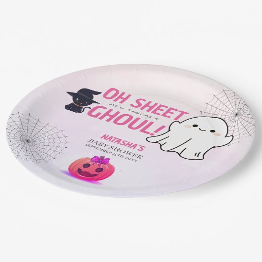 Pink Ghoul Halloween Baby shower Papieren Bordje (Gekanteld)