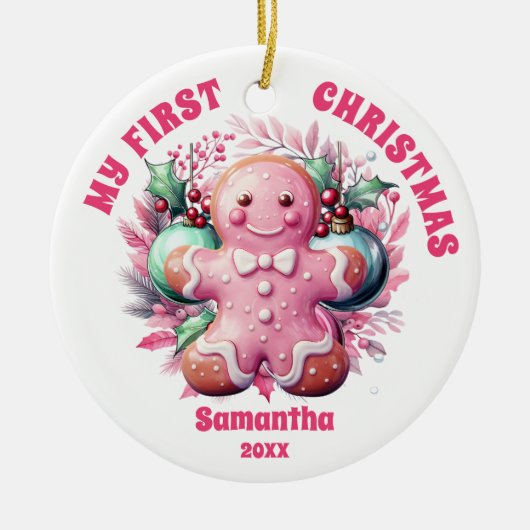 Pink Gingerbread Baby's eerste kerst Ornament (Voorkant)