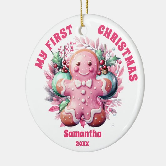 Pink Gingerbread Baby's eerste kerst Ornament (Links)