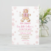 Pink Gingerbread Christmas Baby Shower Snowflakes Kaart (Staand voorkant)