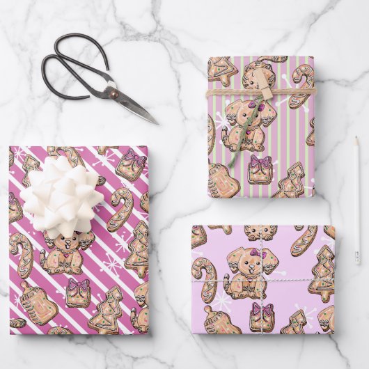 Pink Gingerbread Cookie Kitten & Pup Winter Baby Inpakpapier Vel (Voorkant)