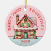 Pink Gingerbread House Baby's Eerste Kerstmis Keramisch Ornament (Voorkant)