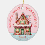 Pink Gingerbread House Baby's Eerste Kerstmis Keramisch Ornament (Links)