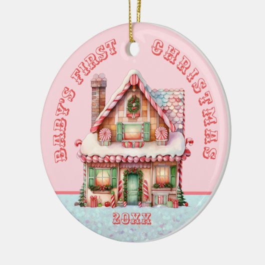 Pink Gingerbread House Baby's Eerste Kerstmis Keramisch Ornament (Links)